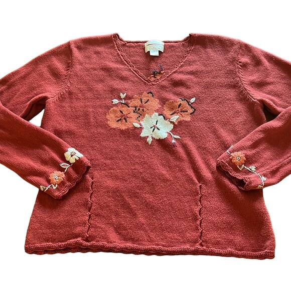 Christopher & Banks Rust Floral Embroidered Sweater Size M - Picture 4 of 9